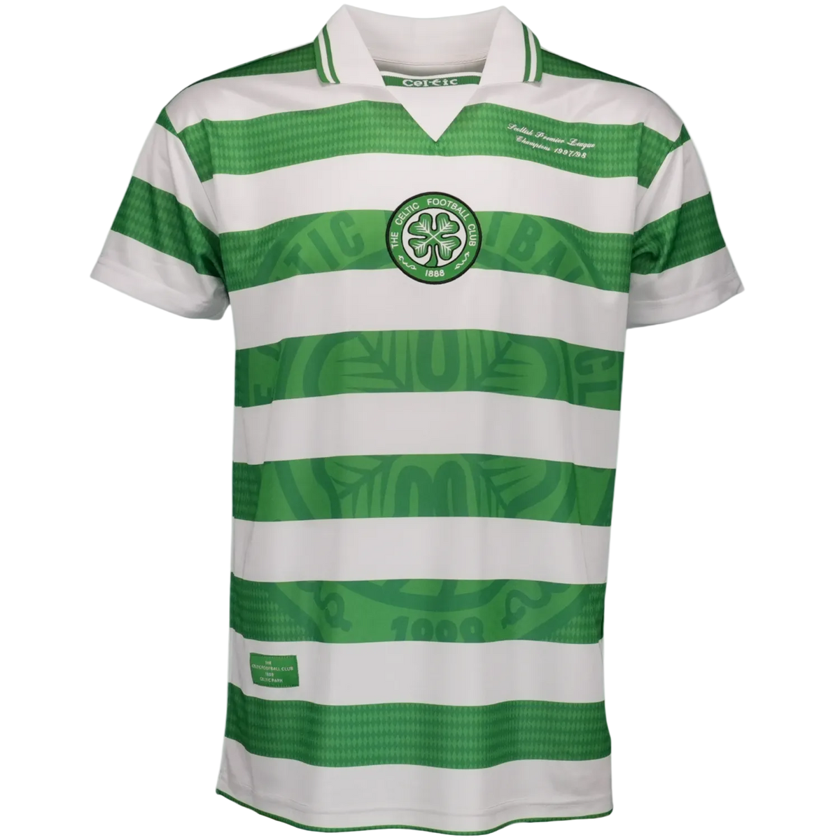 CELTIC 98-99 RETRO SHIRT BLACK/LIME GREEN STRIPES