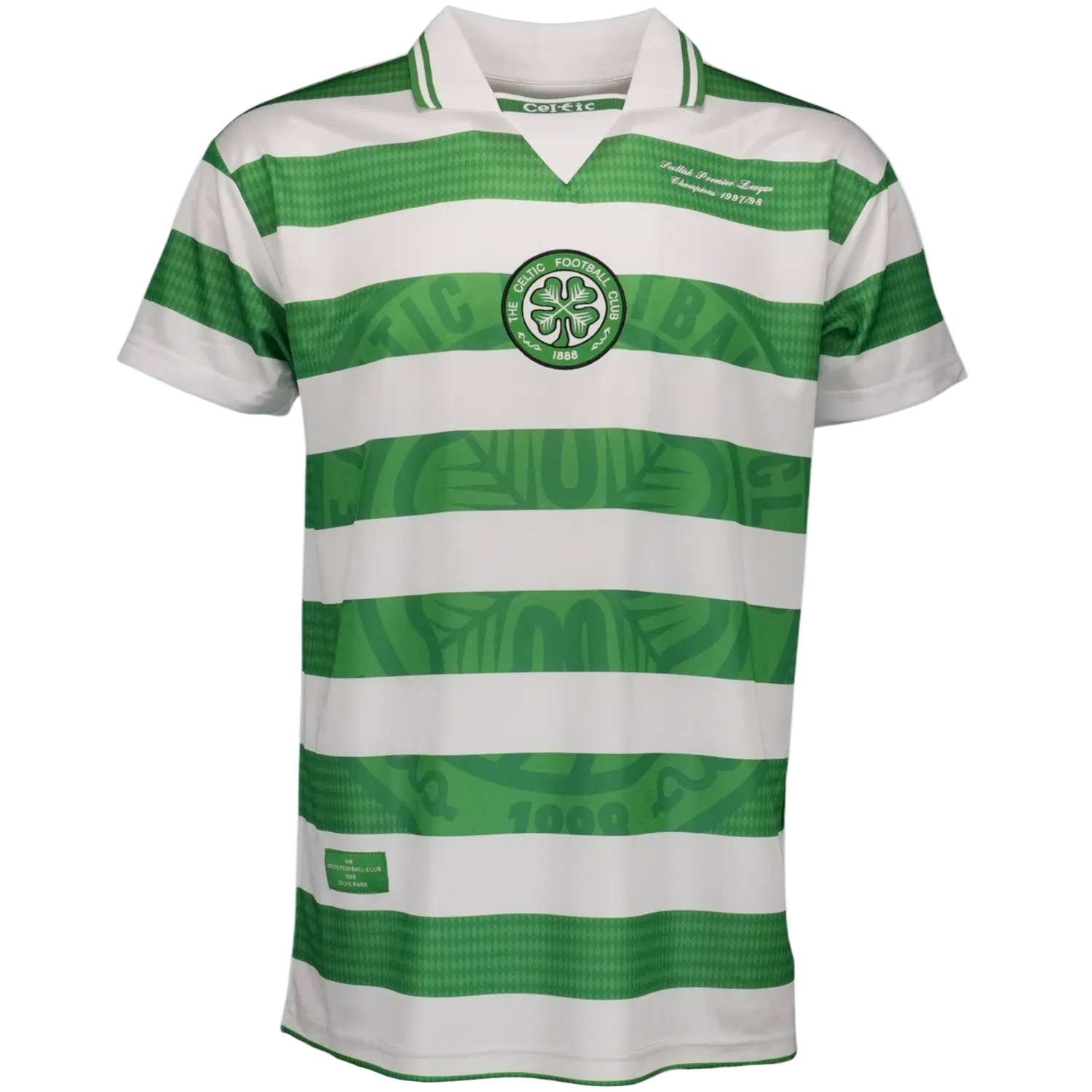 CELTIC 98-99 RETRO SHIRT BLACK/LIME GREEN STRIPES